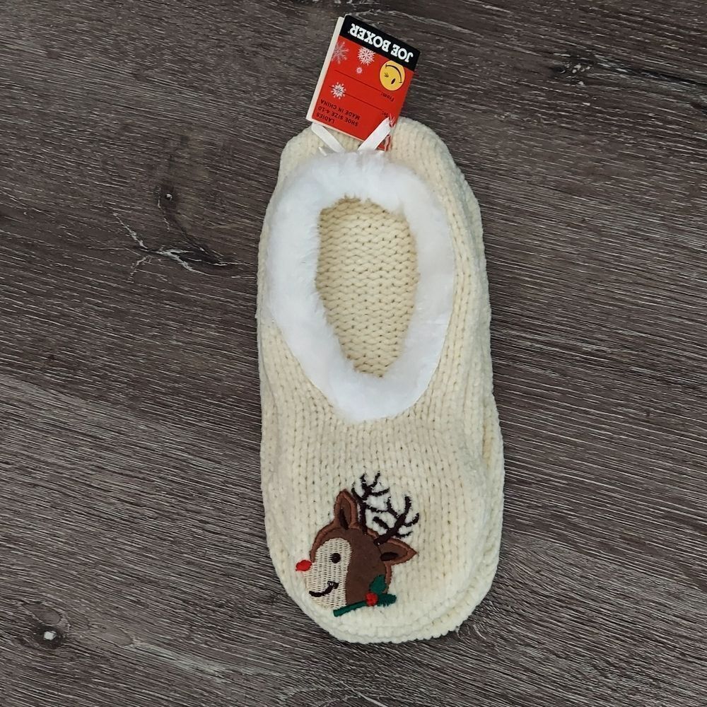 Joe Boxer Holiday Christmas Reindeer Slipper Socks Shoe Size  4-10